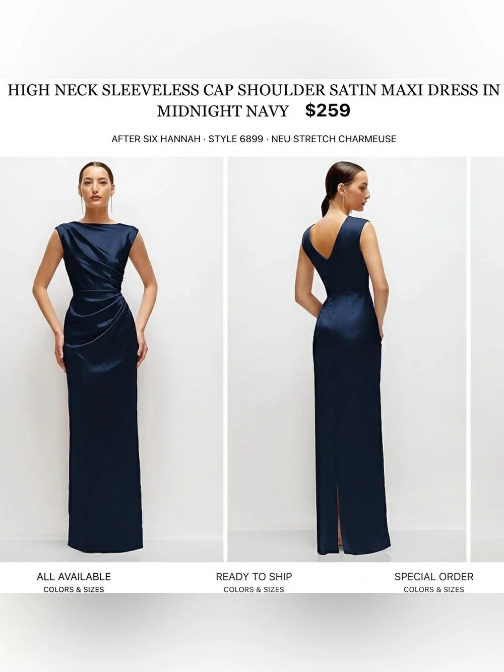 After Six Midnight Navy High Neck Satin Sleeveless Maxi Dress - Picture 1 of 7